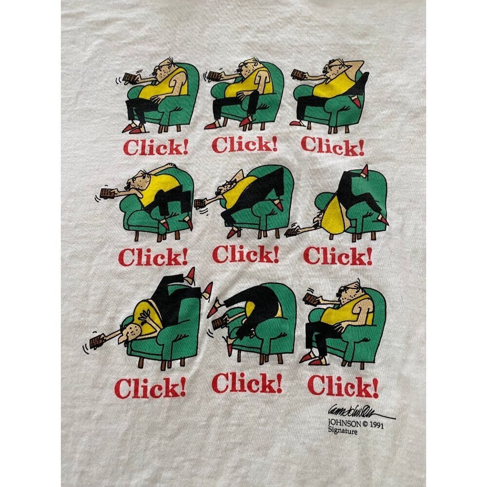 Vintage 1990s Johnson Signature Click Cartoon T-shirt, 1991, Size Large, USA - Picture 3 of 8